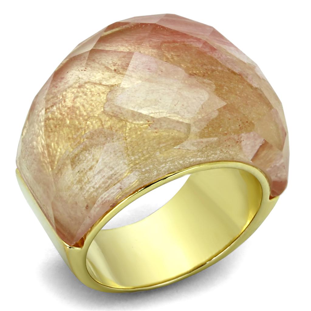 Gold Brass Ring with Synthetic Synthetic Glass in Light Peach