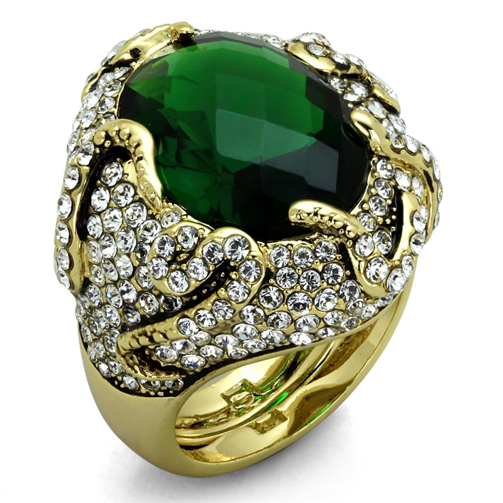Flash Gold Brass Ring with Synthetic Synthetic Glass in Emerald