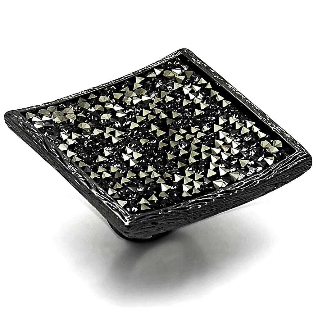 TIN Cobalt Black Brass Ring with Top Grade Crystal in Light Gray