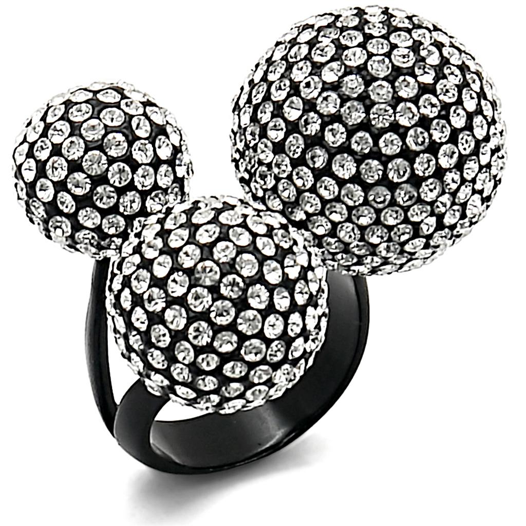 TIN Cobalt Black Brass Ring with Top Grade Crystal in Clear