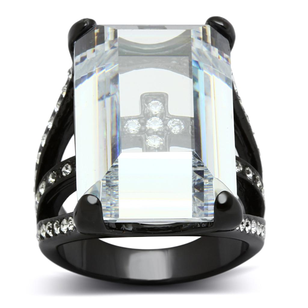 TIN Cobalt Black Brass Ring with AAA Grade CZ in Clear