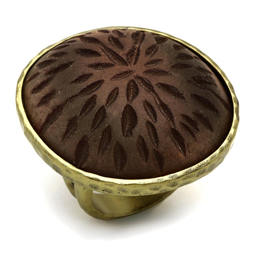 Antique Copper Brass Ring with Synthetic Synthetic Stone in Gray