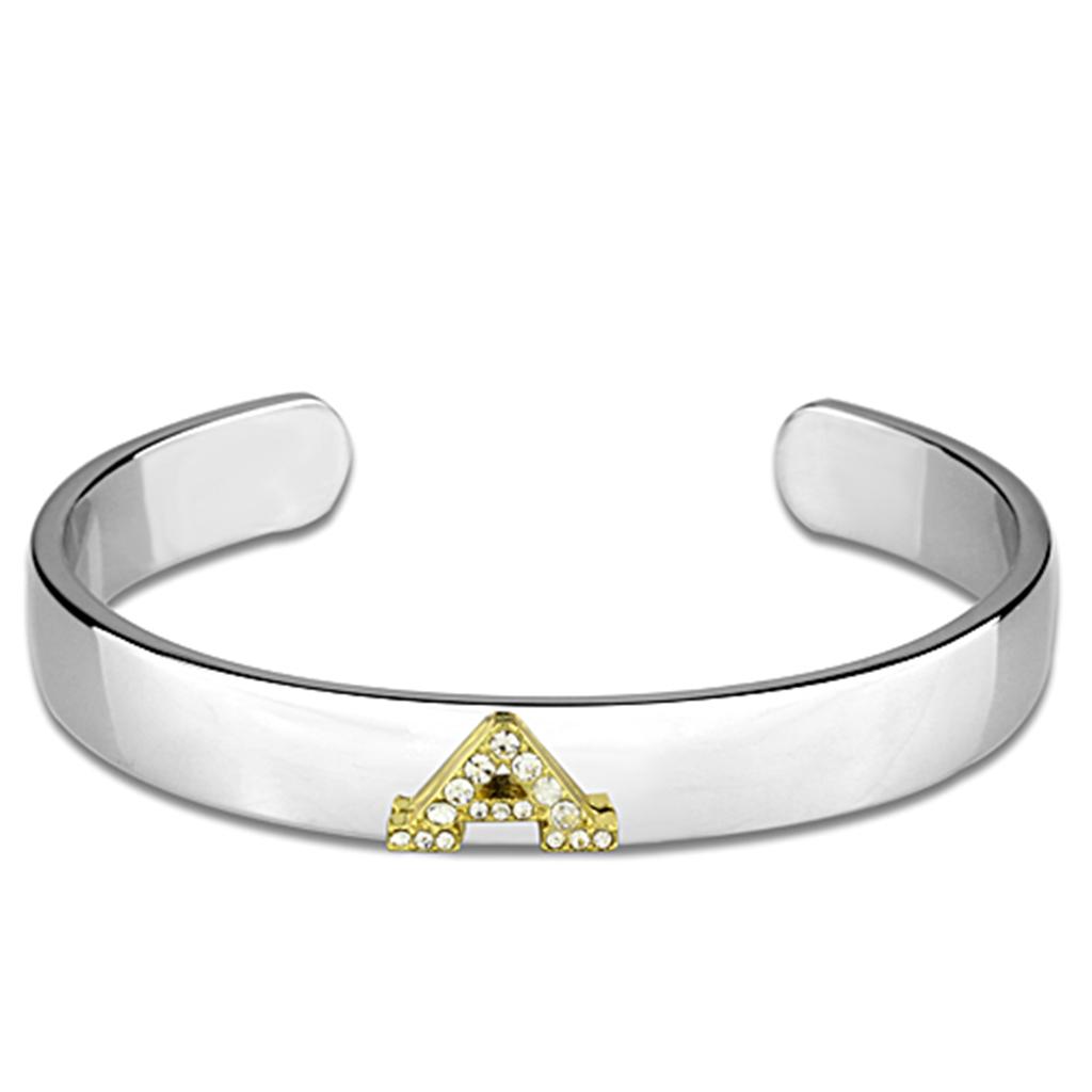 Reverse Two-Tone White Metal Bangle with Top Grade Crystal in Clear