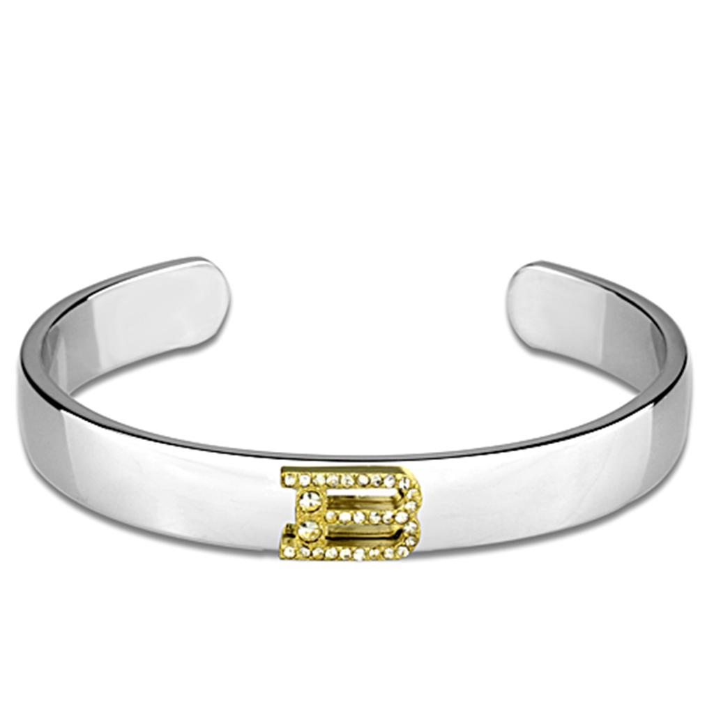 Reverse Two-Tone White Metal Bangle with Top Grade Crystal in Clear