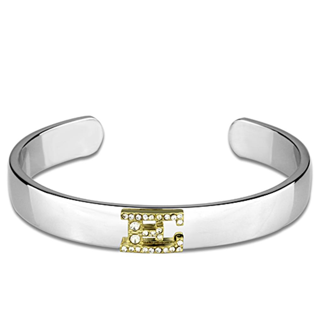 Reverse Two-Tone White Metal Bangle with Top Grade Crystal in Clear