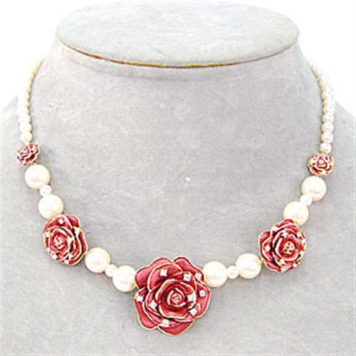 Gold Brass Necklace with Synthetic Pearl in Citrine Yellow