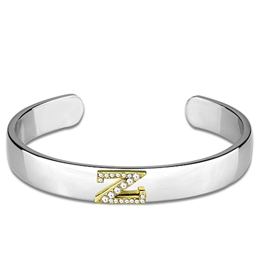 Reverse Two-Tone White Metal Bangle with Top Grade Crystal in Clear
