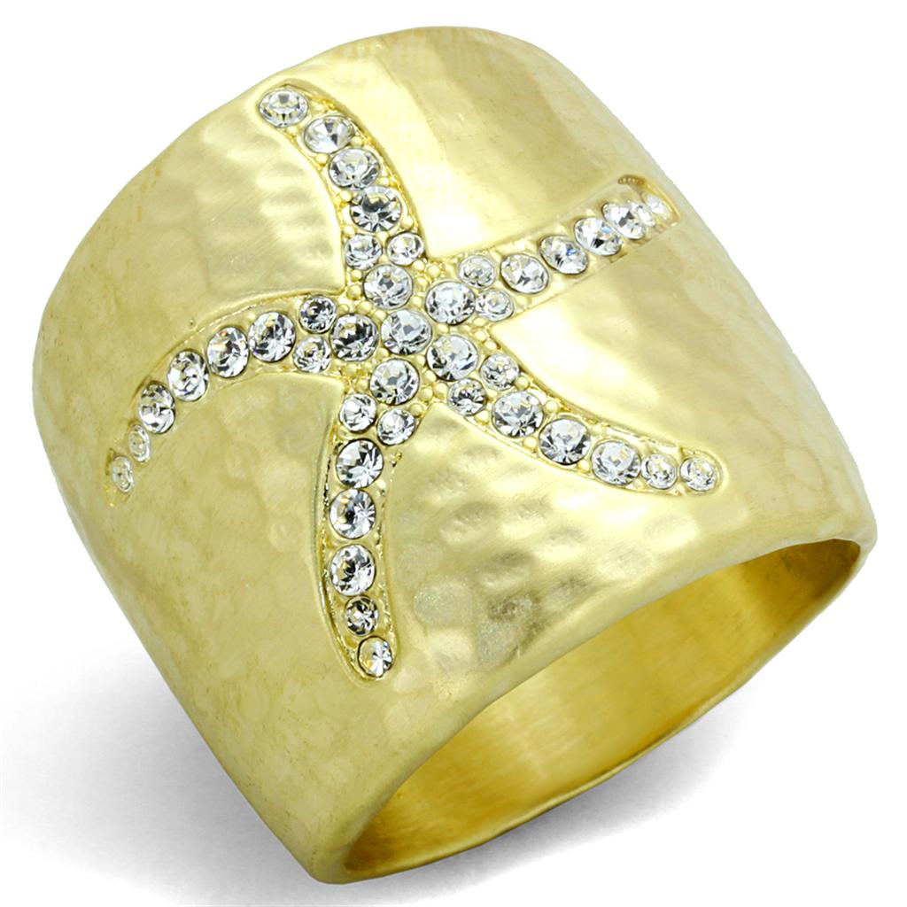 Gold & Brush Brass Ring with Top Grade Crystal in Clear