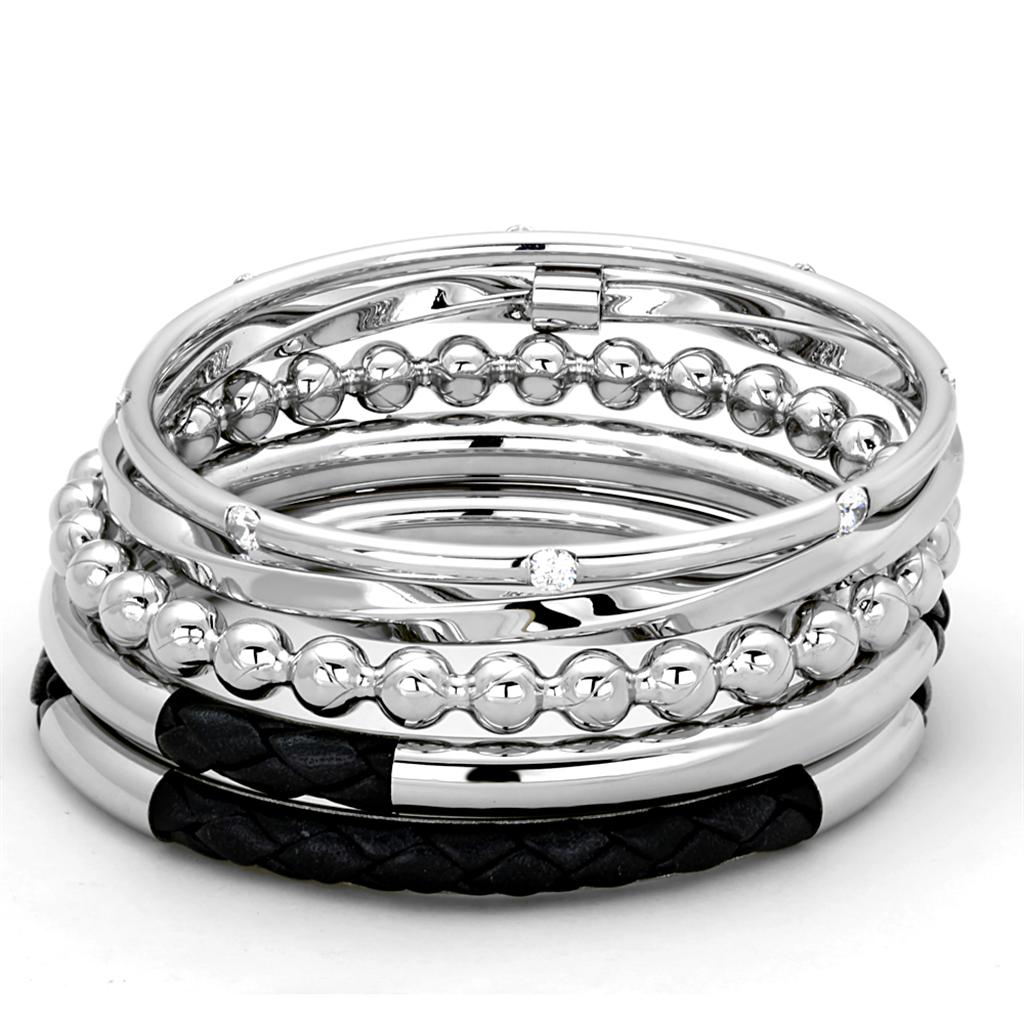 High polished (no plating) Stainless Steel Bangle with AAA Grade CZ in Clear