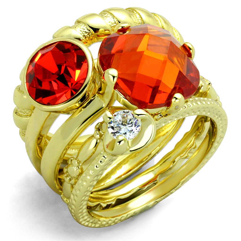 Gold Brass Ring with AAA Grade CZ in Orange