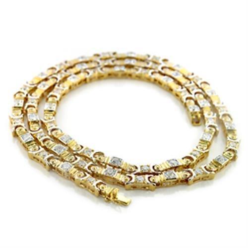 Gold+Rhodium Brass Necklace with AAA Grade CZ in Clear