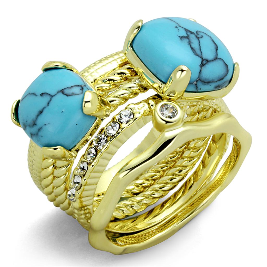 Gold Brass Ring with Synthetic Turquoise in Sea Blue