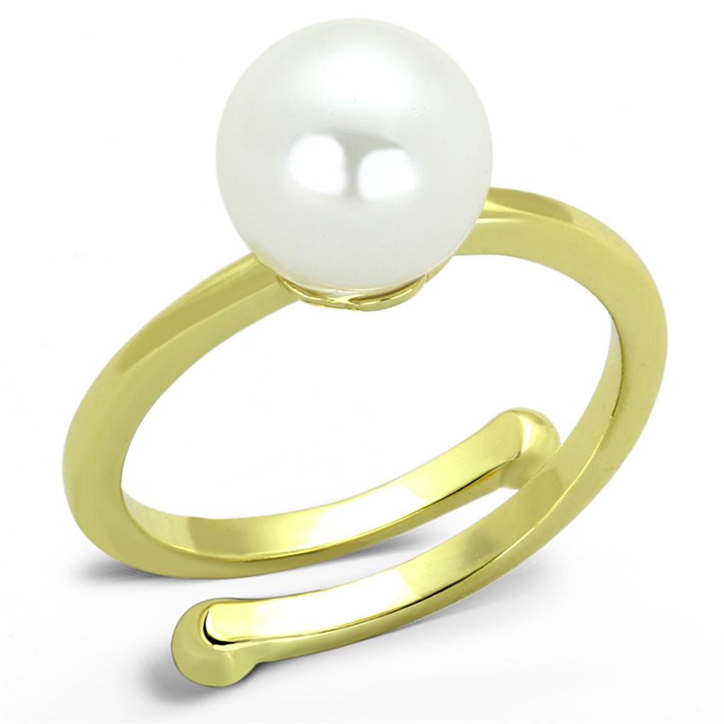 Gold Brass Ring with Synthetic Pearl in White