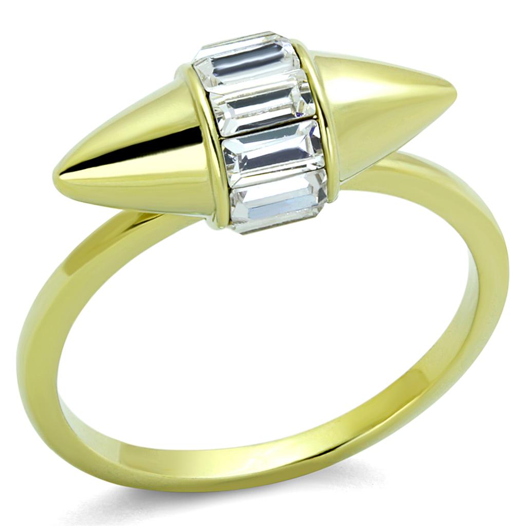 Gold Brass Ring with Top Grade Crystal in Clear