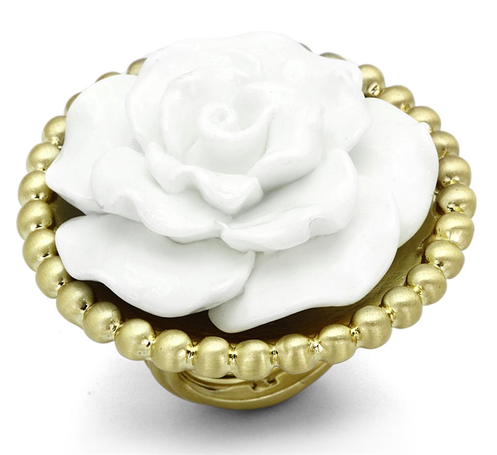 Gold & Brush Brass Ring with Synthetic Synthetic Stone in White