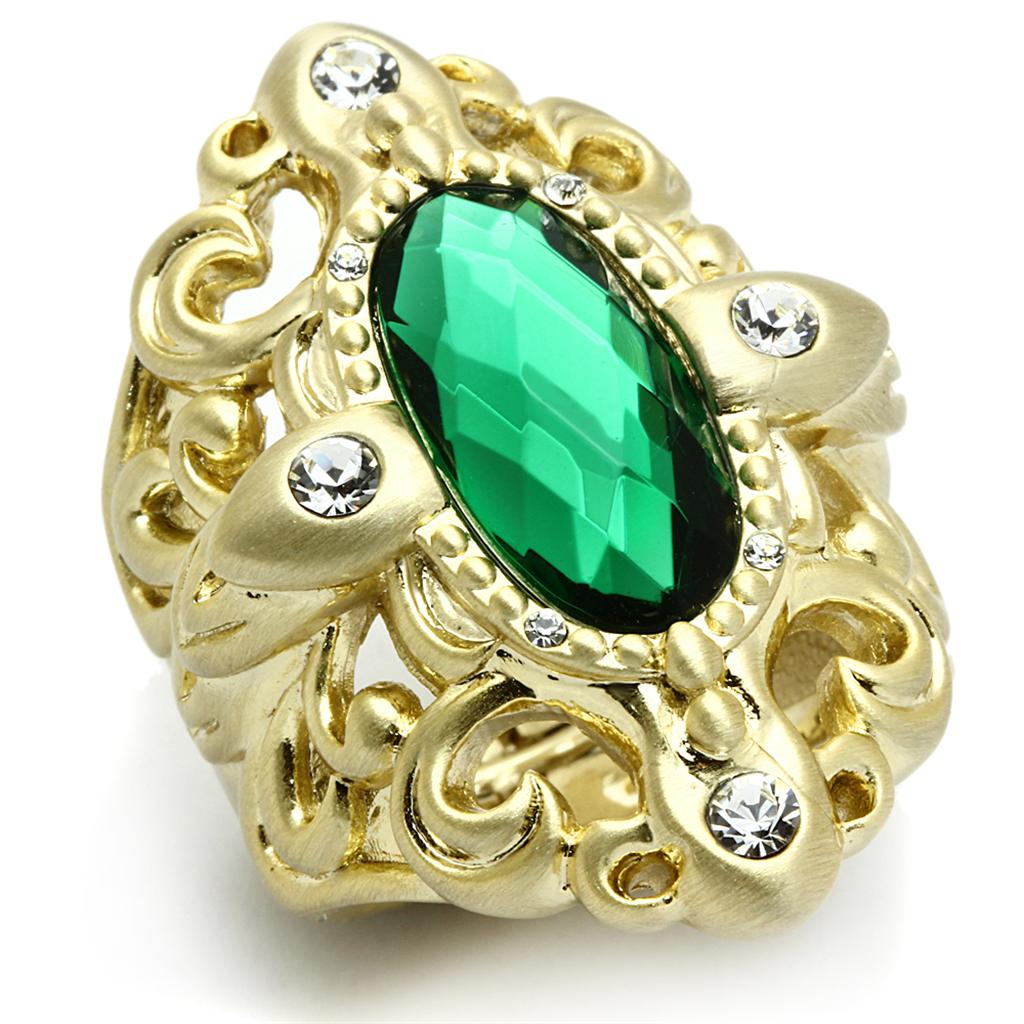 Gold & Brush Brass Ring with Synthetic Synthetic Glass in Emerald