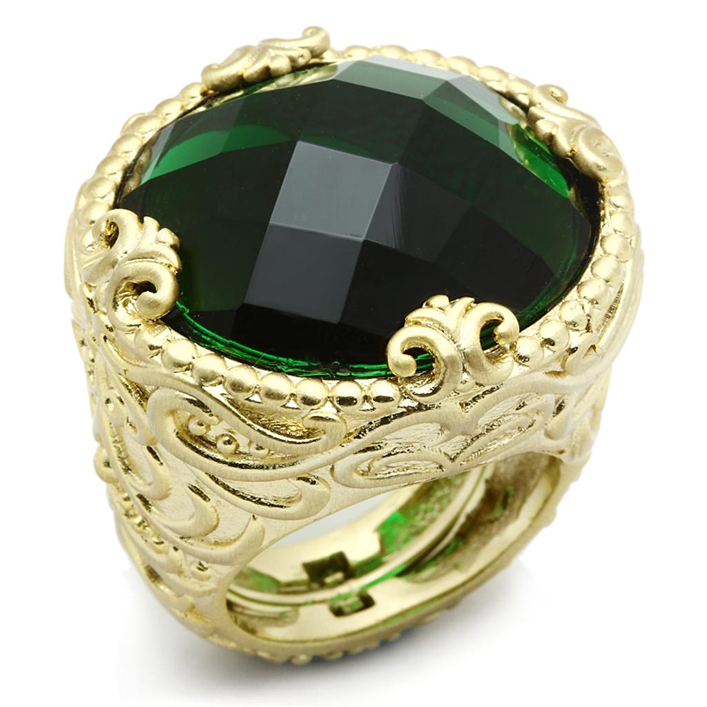 Gold & Brush Brass Ring with Synthetic Synthetic Glass in Emerald