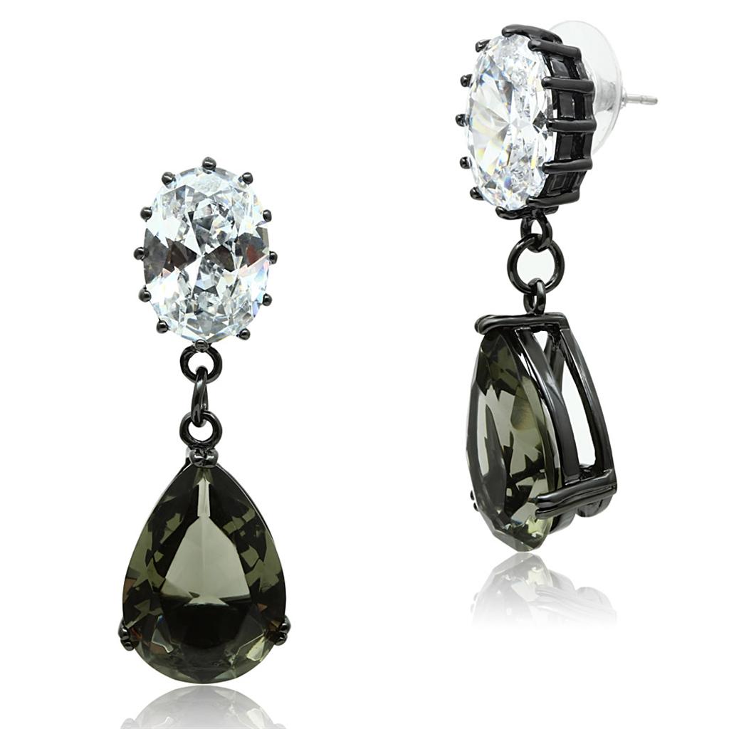 Ruthenium Brass Earrings with Synthetic Synthetic Glass in Black Diamond