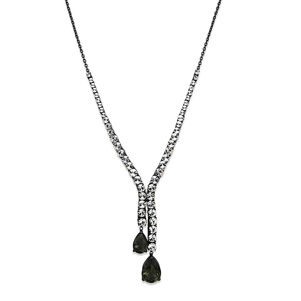 Ruthenium Brass Necklace with Synthetic Synthetic Glass in Black Diamond