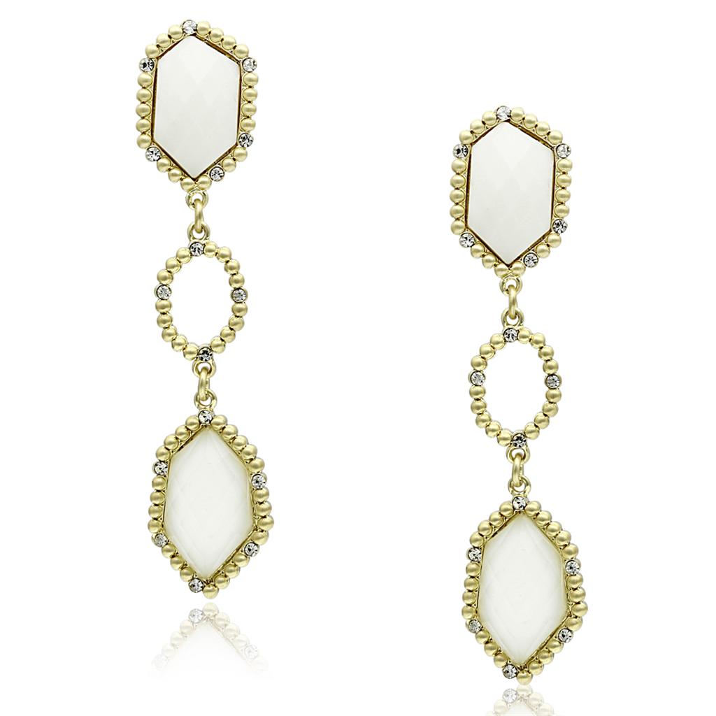 Gold & Brush Brass Earrings with Synthetic Synthetic Stone in Clear