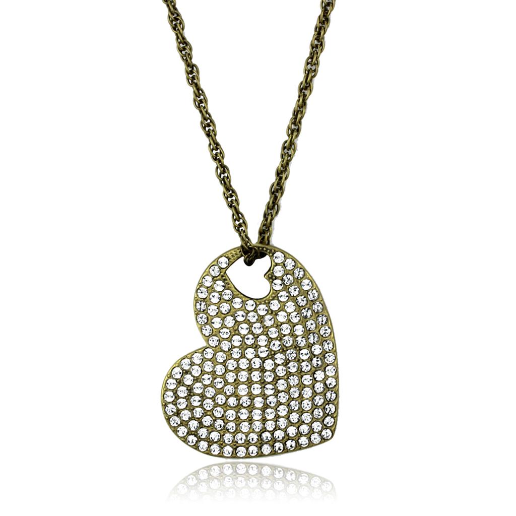 Antique Copper Brass Chain Pendant with Top Grade Crystal in Clear