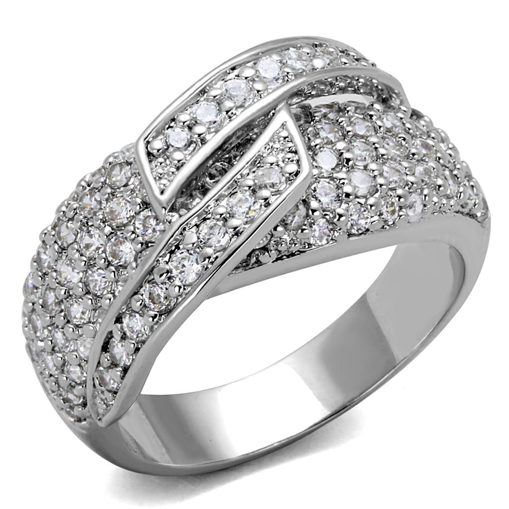 Rhodium Brass Ring with AAA Grade CZ in Clear