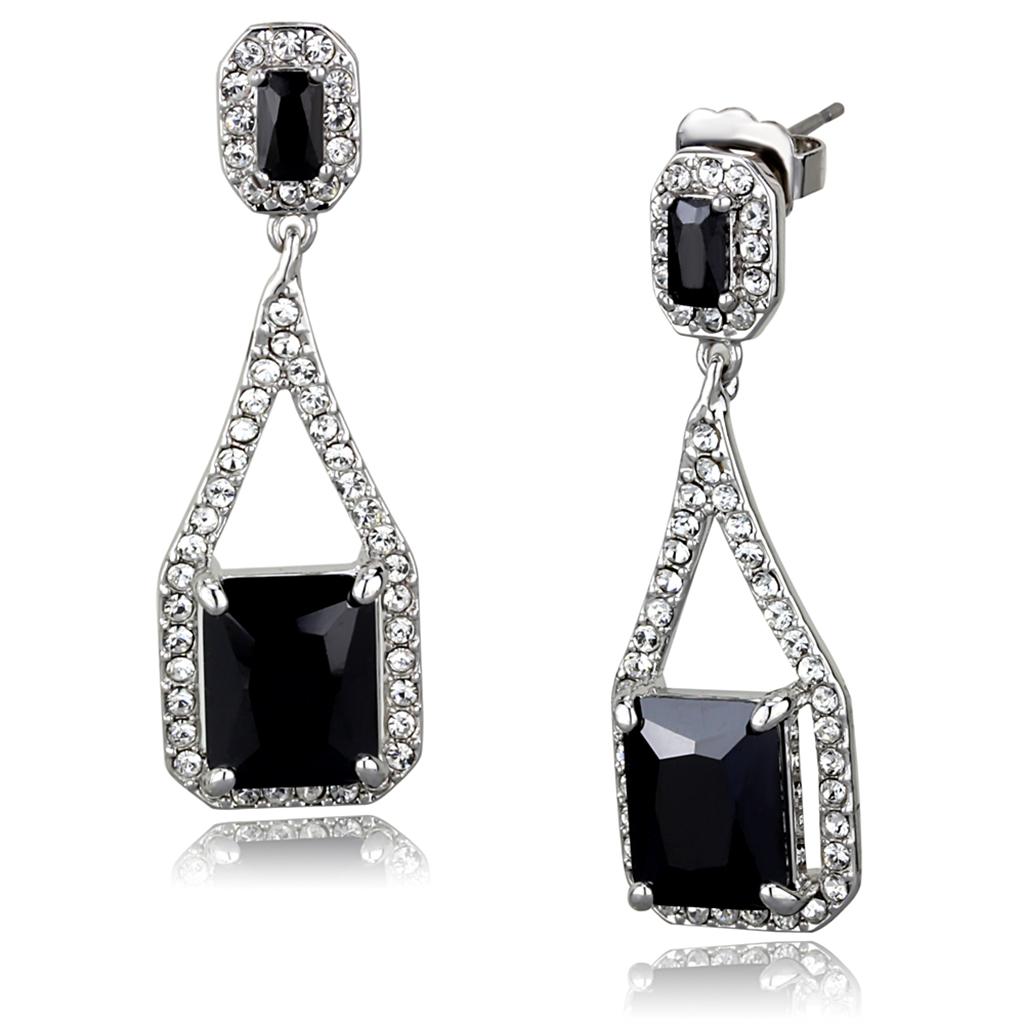 Rhodium Brass Earrings with AAA Grade CZ in Jet