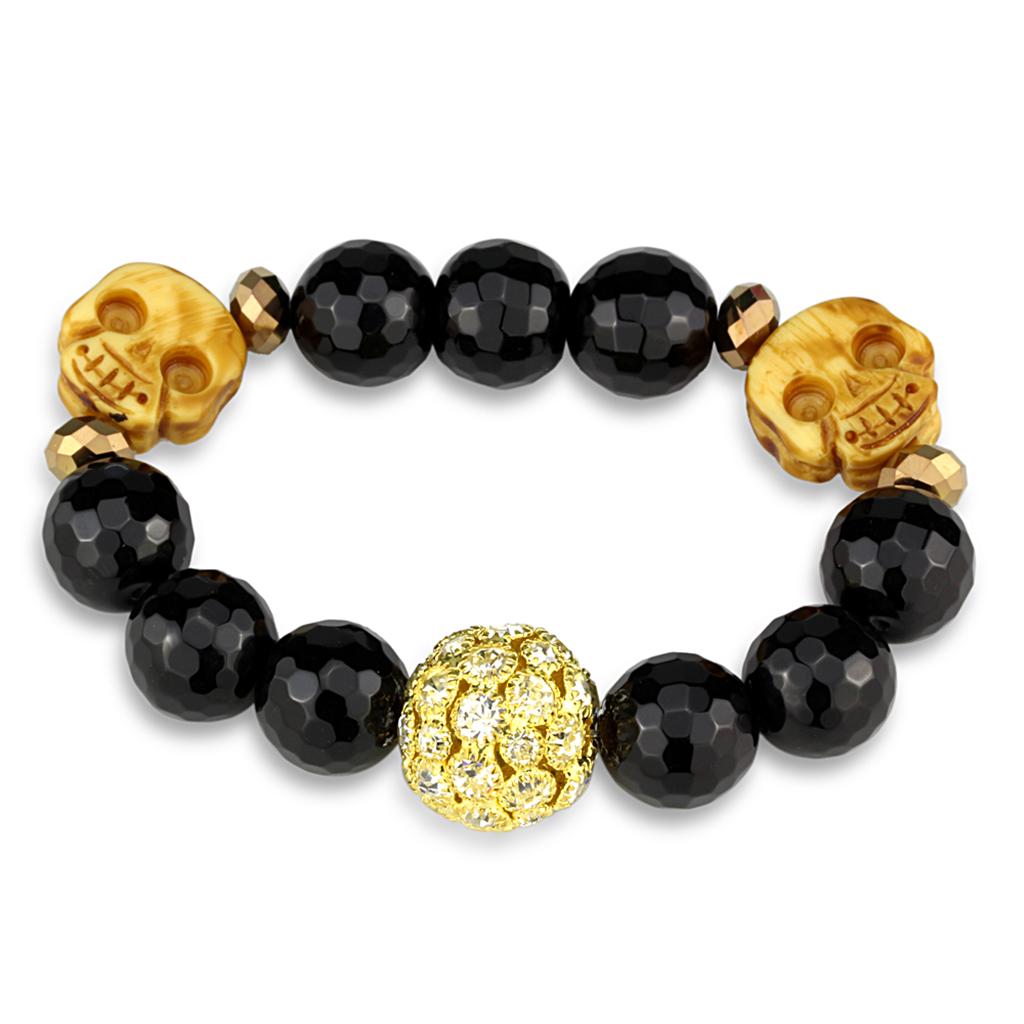 Gold Brass Bracelet with Synthetic Onyx in Jet