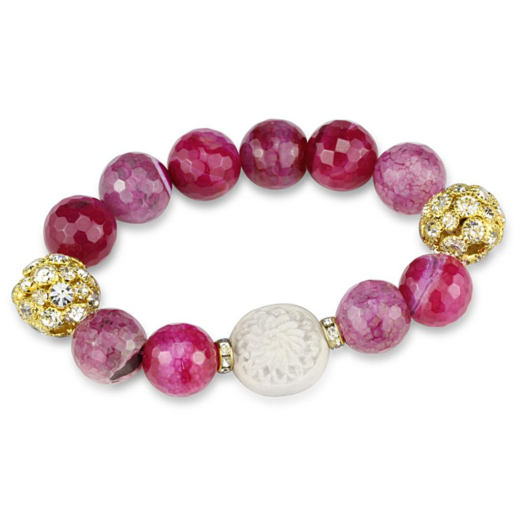 Gold Brass Bracelet with Synthetic Onyx in Fuchsia