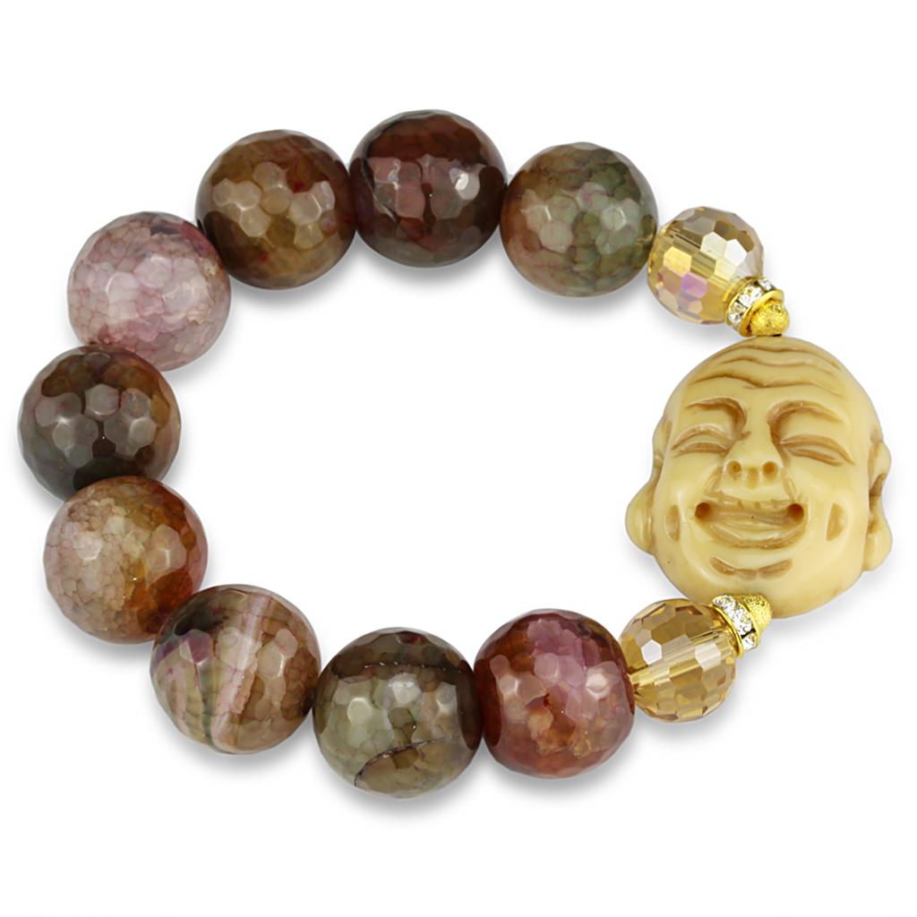 Gold White Metal Bracelet with Synthetic Onyx in Multi Color