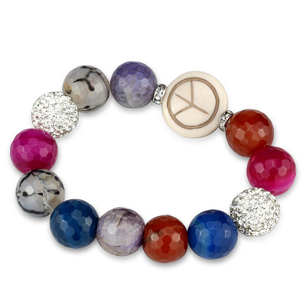 Antique Silver Brass Bracelet with Synthetic Onyx in Multi Color