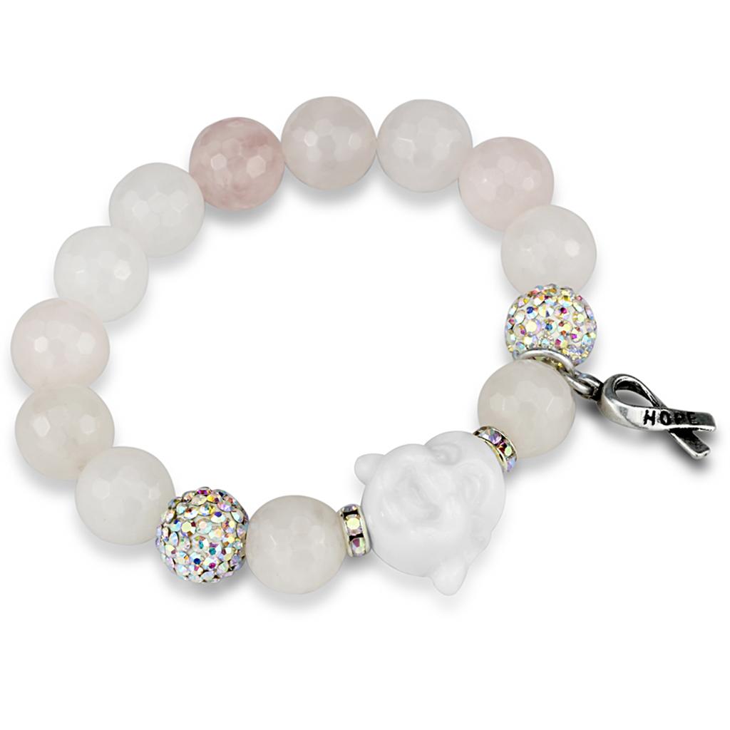 Antique Silver White Metal Bracelet with Synthetic Onyx in Light Rose