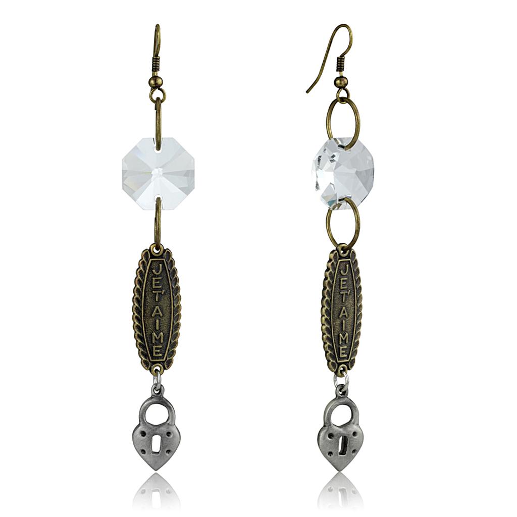 Gold+Antique Silver White Metal Earrings with Synthetic Synthetic Glass in Clear
