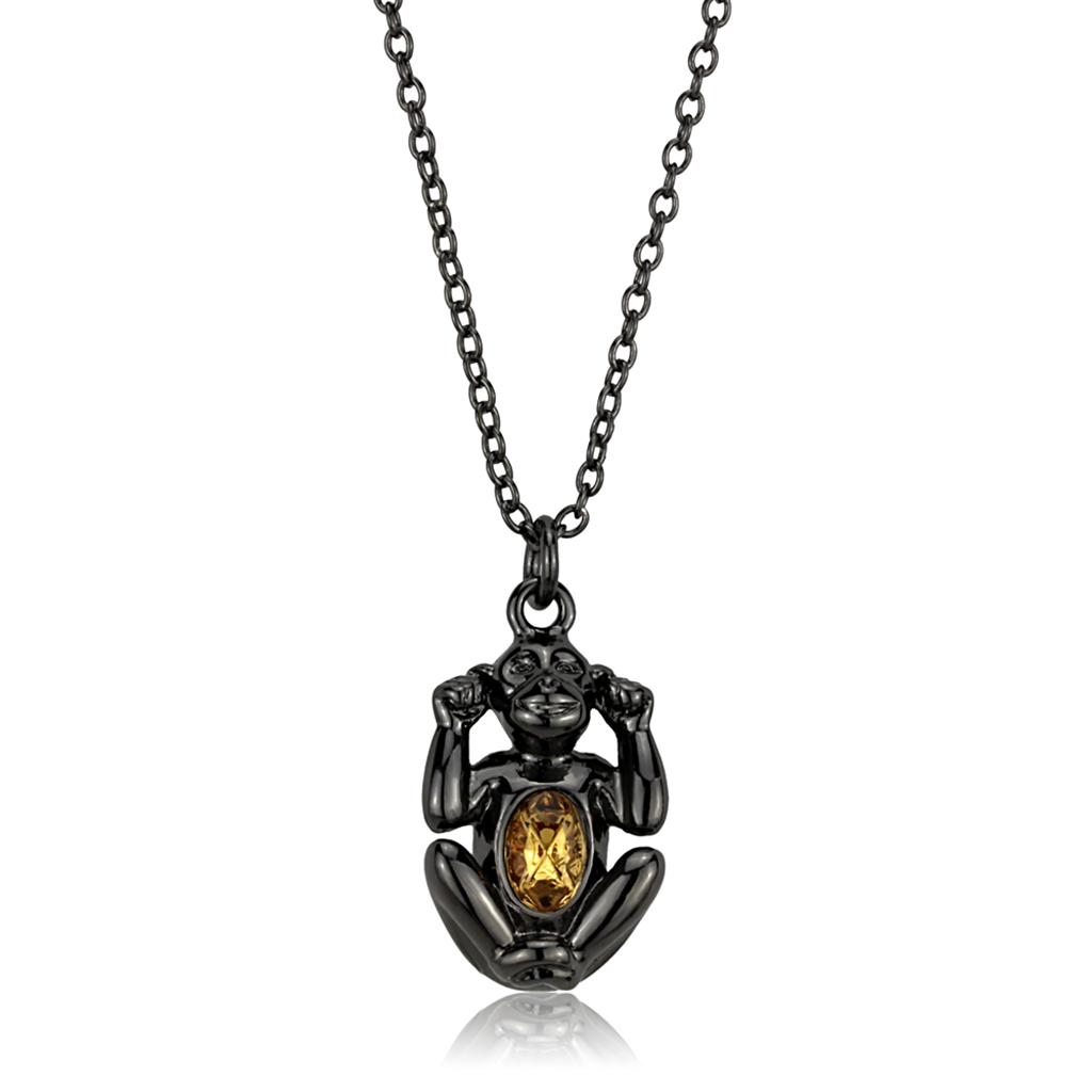 TIN Cobalt Black Brass Chain Pendant with Top Grade Crystal in Citrine Yellow