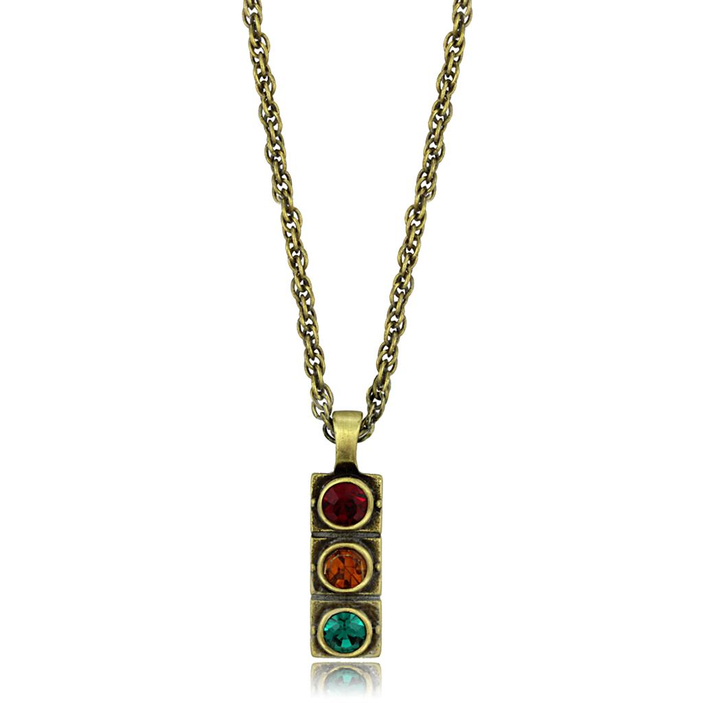 Antique Copper Brass Chain Pendant with Top Grade Crystal in Multi Color