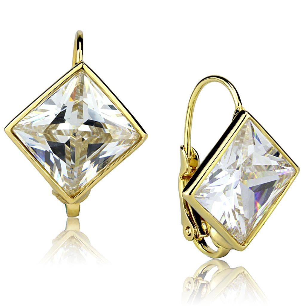 Gold Brass Earrings with AAA Grade CZ in Clear