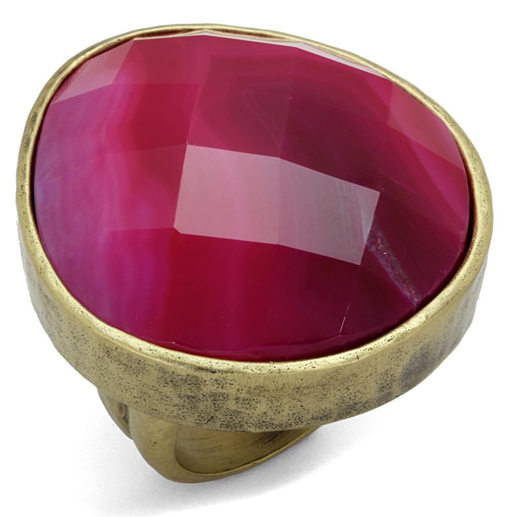 Antique Copper Brass Ring with Synthetic Onyx in Fuchsia