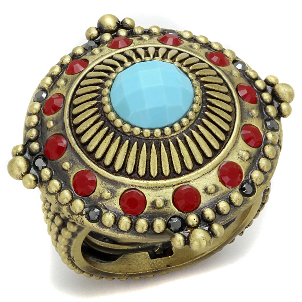 Antique Copper Brass Ring with Synthetic Turquoise in Turquoise