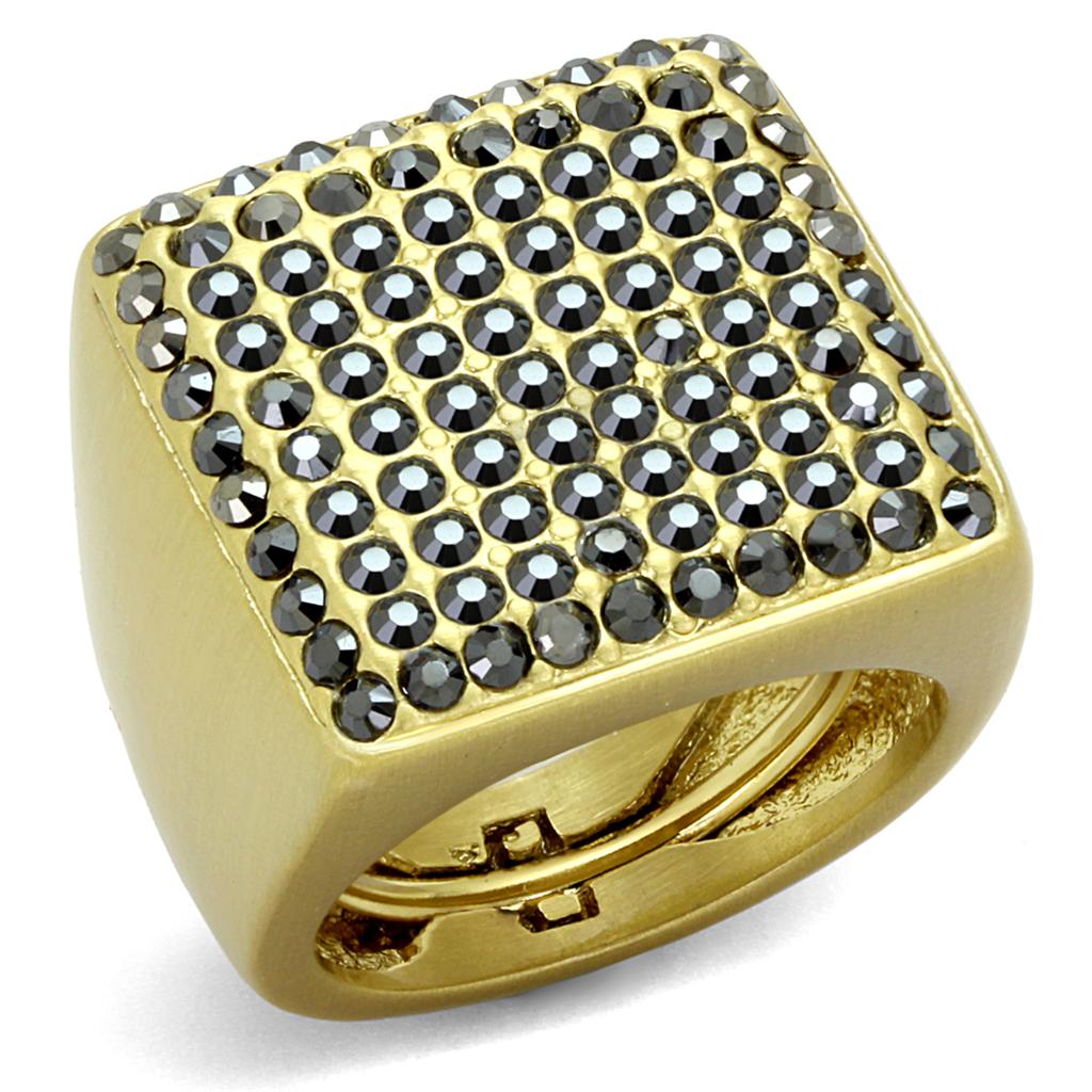 Gold & Brush Brass Ring with Top Grade Crystal in Hematite