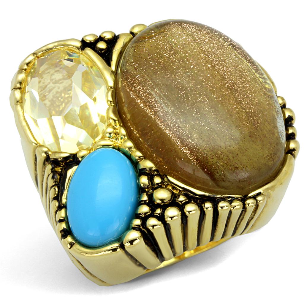 Gold Brass Ring with Synthetic Synthetic Rutile in Topaz