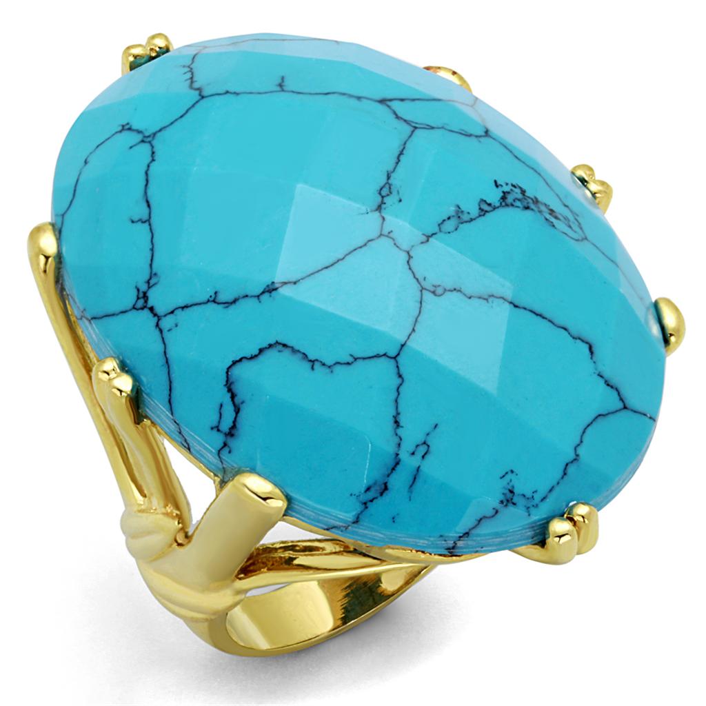 Gold Brass Ring with Synthetic Turquoise in Turquoise