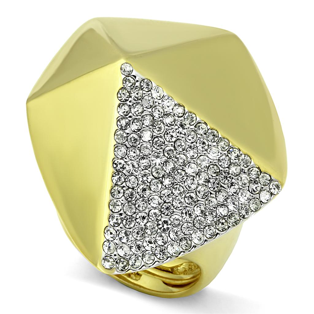 Gold+Rhodium Brass Ring with Top Grade Crystal in Clear