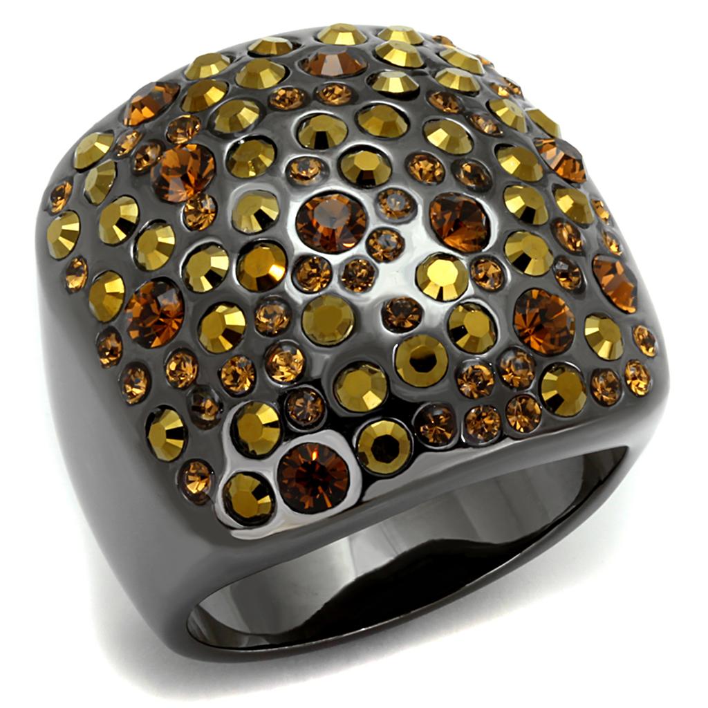 TIN Cobalt Black Brass Ring with Top Grade Crystal in Multi Color