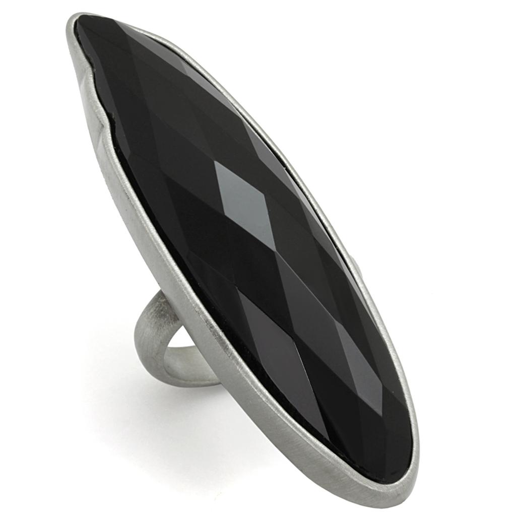 Antique Silver Brass Ring with Synthetic Onyx in Jet