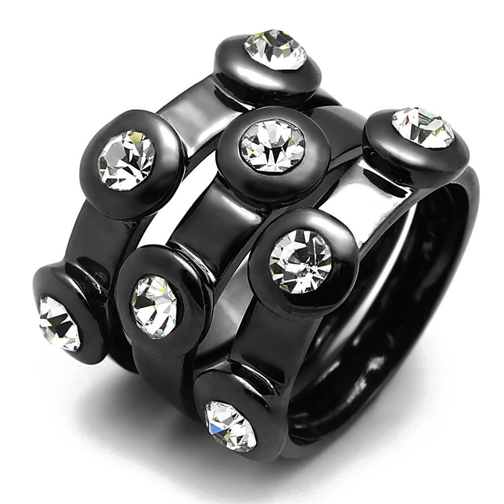 TIN Cobalt Black Brass Ring with Top Grade Crystal in Clear