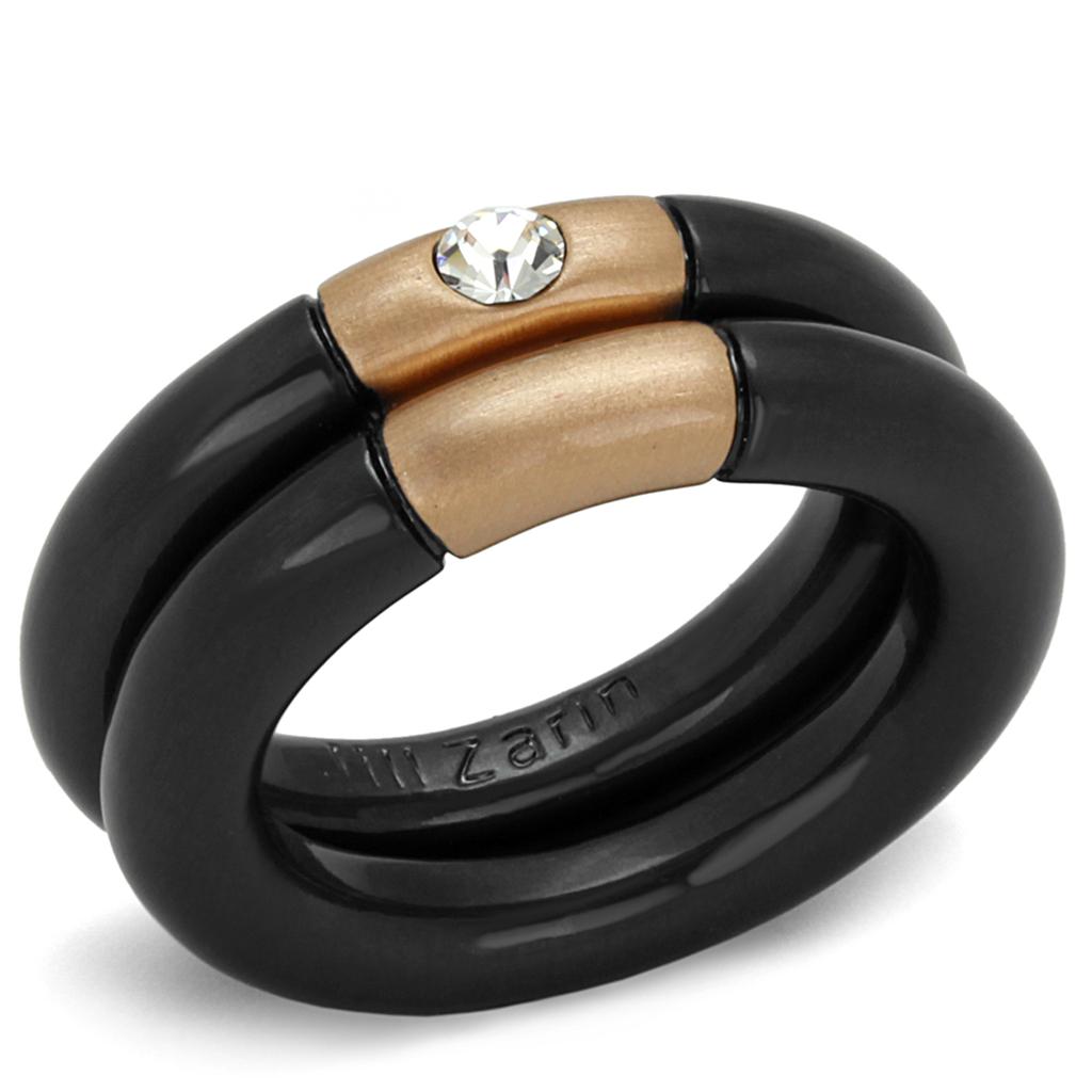 Rose Gold+Ruthenium Brass Ring with Top Grade Crystal in Clear
