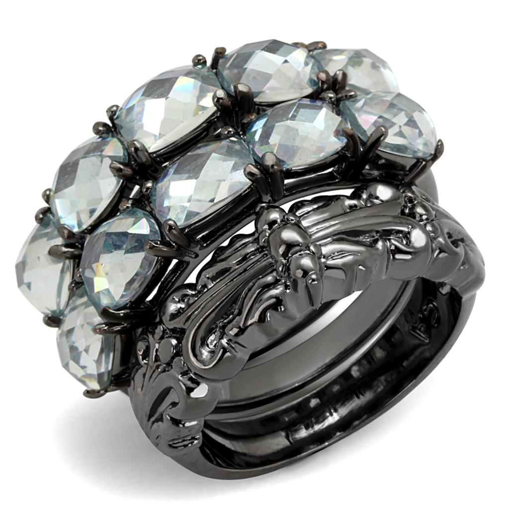 TIN Cobalt Black Brass Ring with Top Grade Crystal in Black Diamond