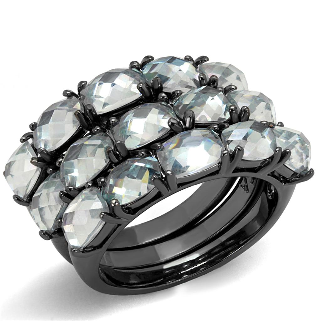 TIN Cobalt Black Brass Ring with Top Grade Crystal in Black Diamond