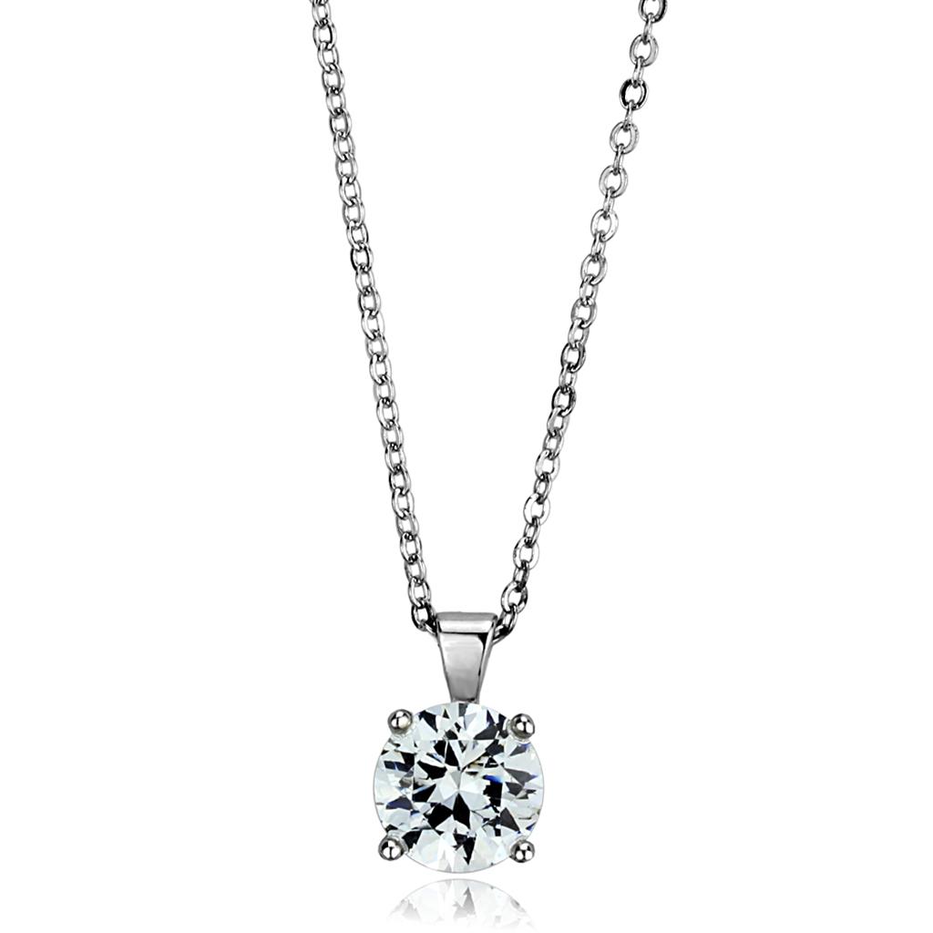 Rhodium Brass Chain Pendant with AAA Grade CZ in Clear