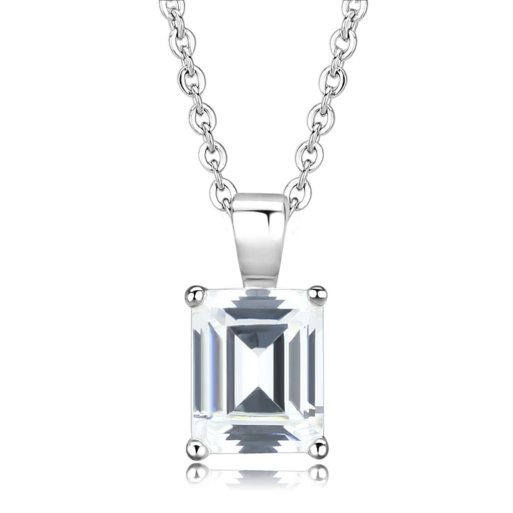 Rhodium Brass Chain Pendant with AAA Grade CZ in Clear